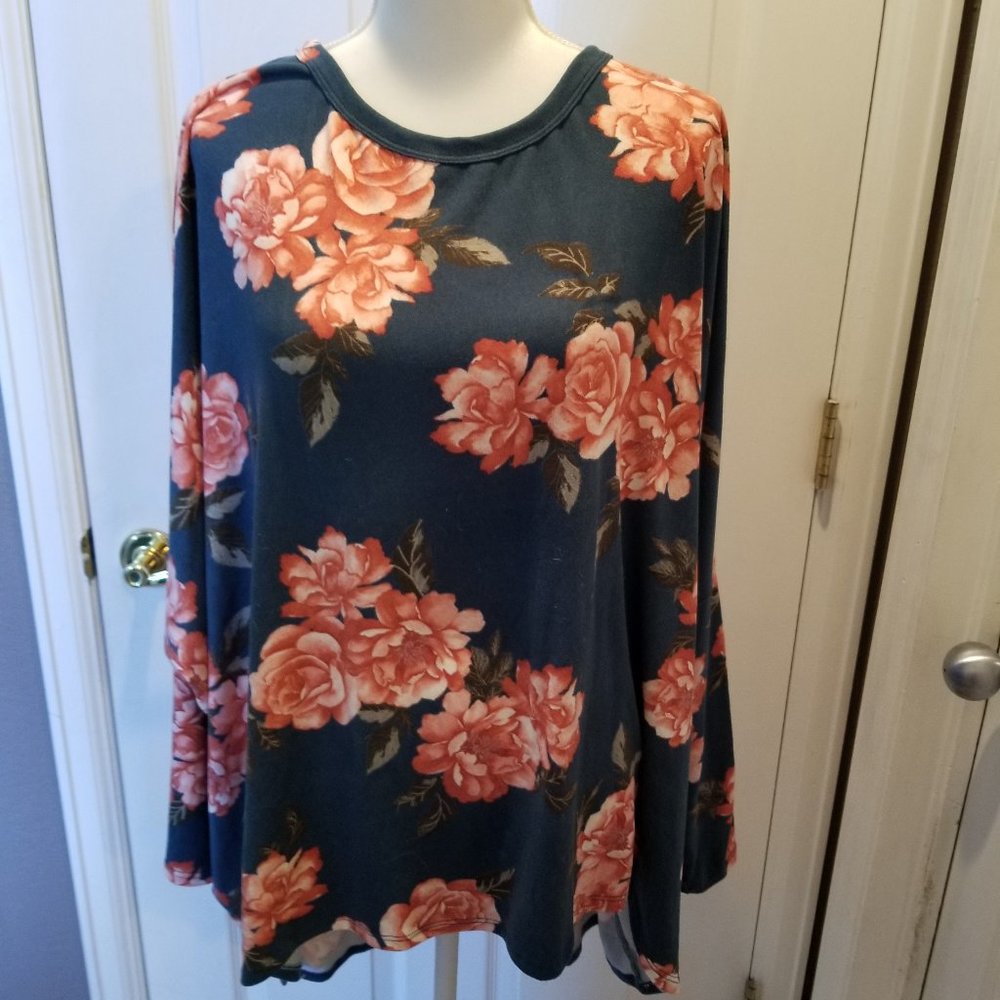 Elevated Blue Shirt w/ Orange Flowers